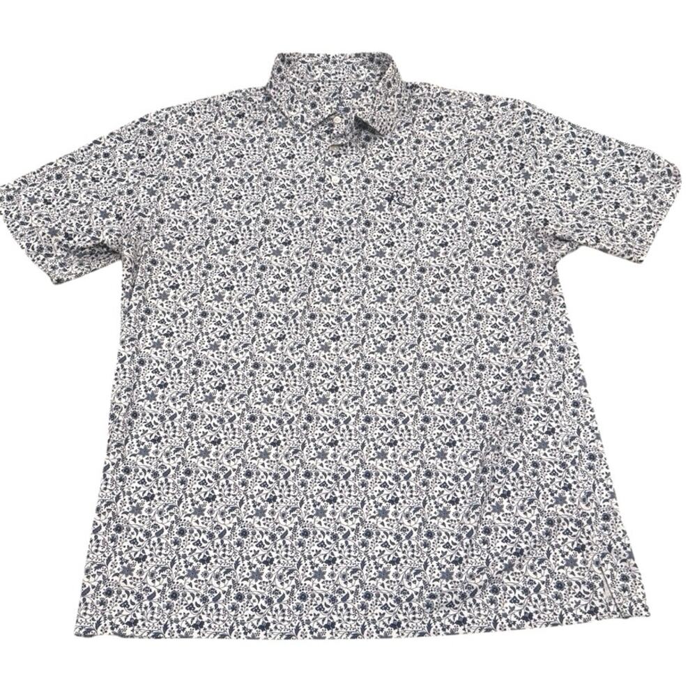 Rhoback Mens Floral Print Short Sleeve Collared Polo Shirt in White/Blue Size XL